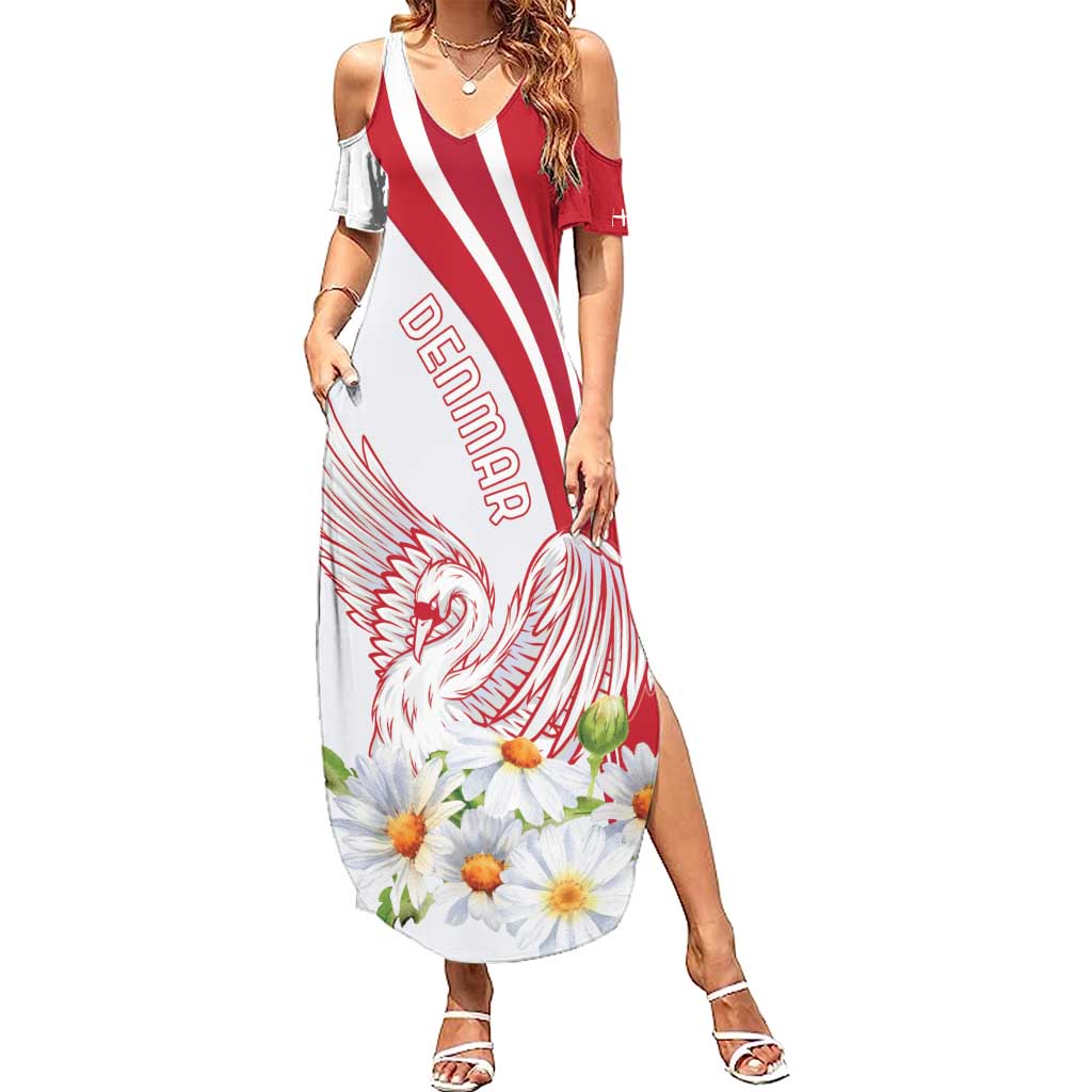 Personalized Denmark Summer Maxi Dress Mute Swan With Marguerite Daisy