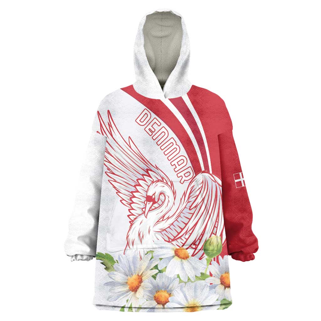 Personalized Denmark Wearable Blanket Hoodie Mute Swan With Marguerite Daisy