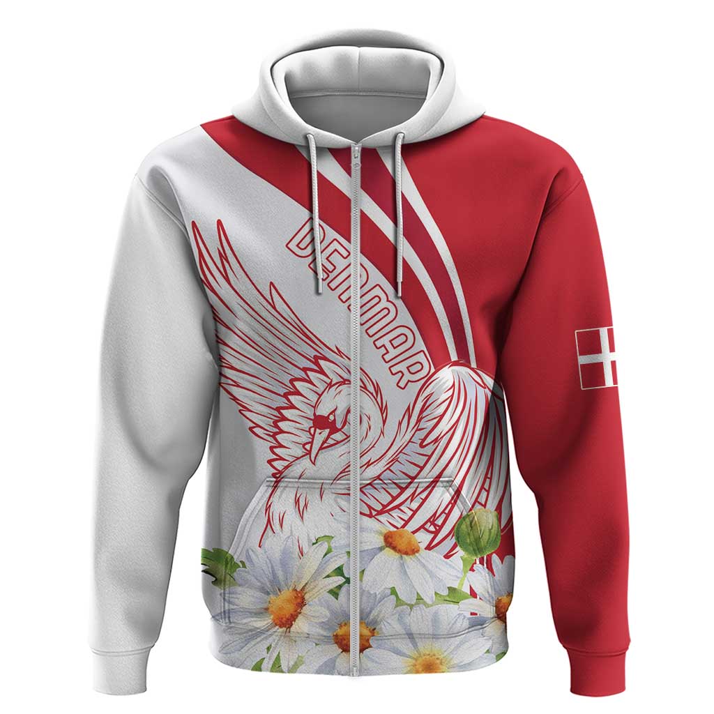 Personalized Denmark Zip Hoodie Mute Swan With Marguerite Daisy