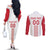 Custom Denmark Football Couples Matching Off The Shoulder Long Sleeve Dress and Long Sleeve Button Shirt Danish Dynamite White Version