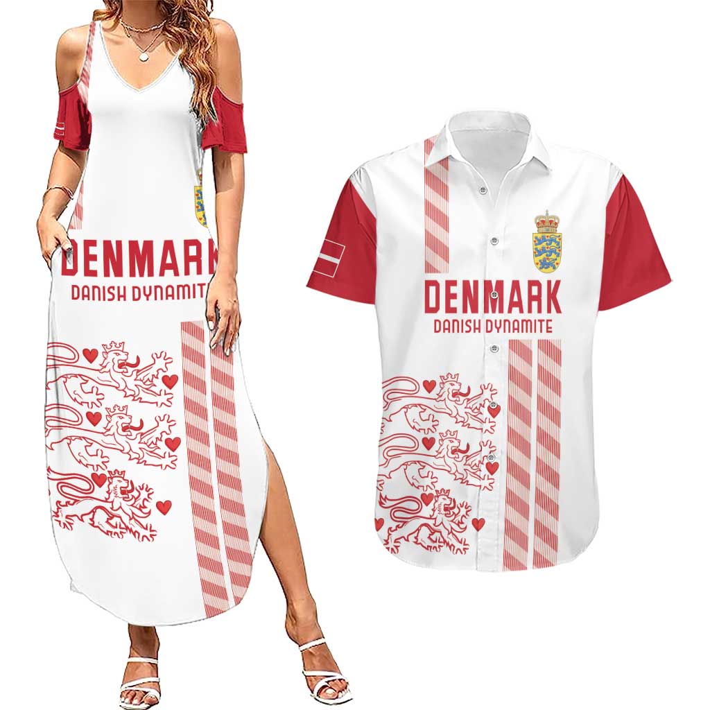 Custom Denmark Football Couples Matching Summer Maxi Dress and Hawaiian Shirt Danish Dynamite White Version