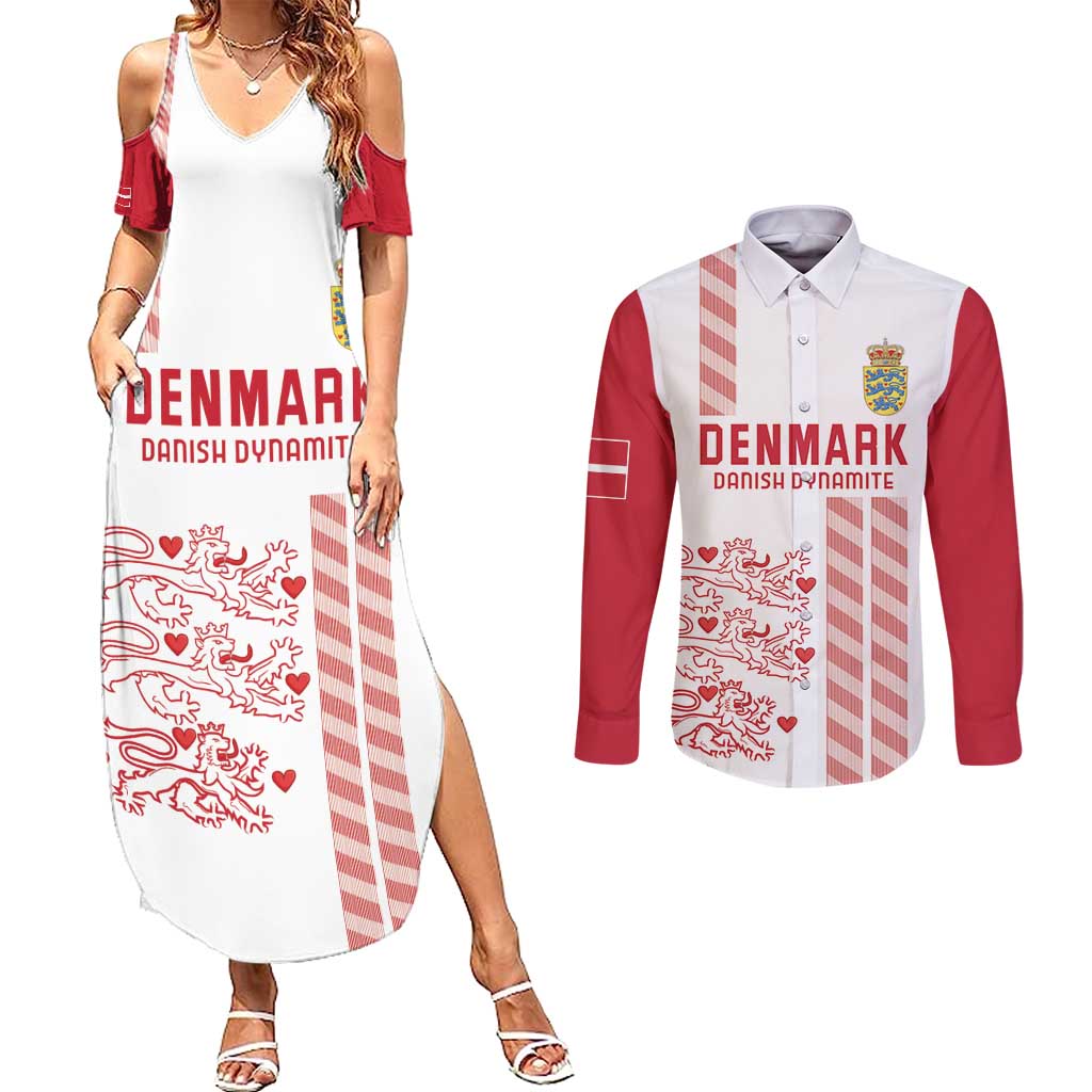 Custom Denmark Football Couples Matching Summer Maxi Dress and Long Sleeve Button Shirt Danish Dynamite White Version