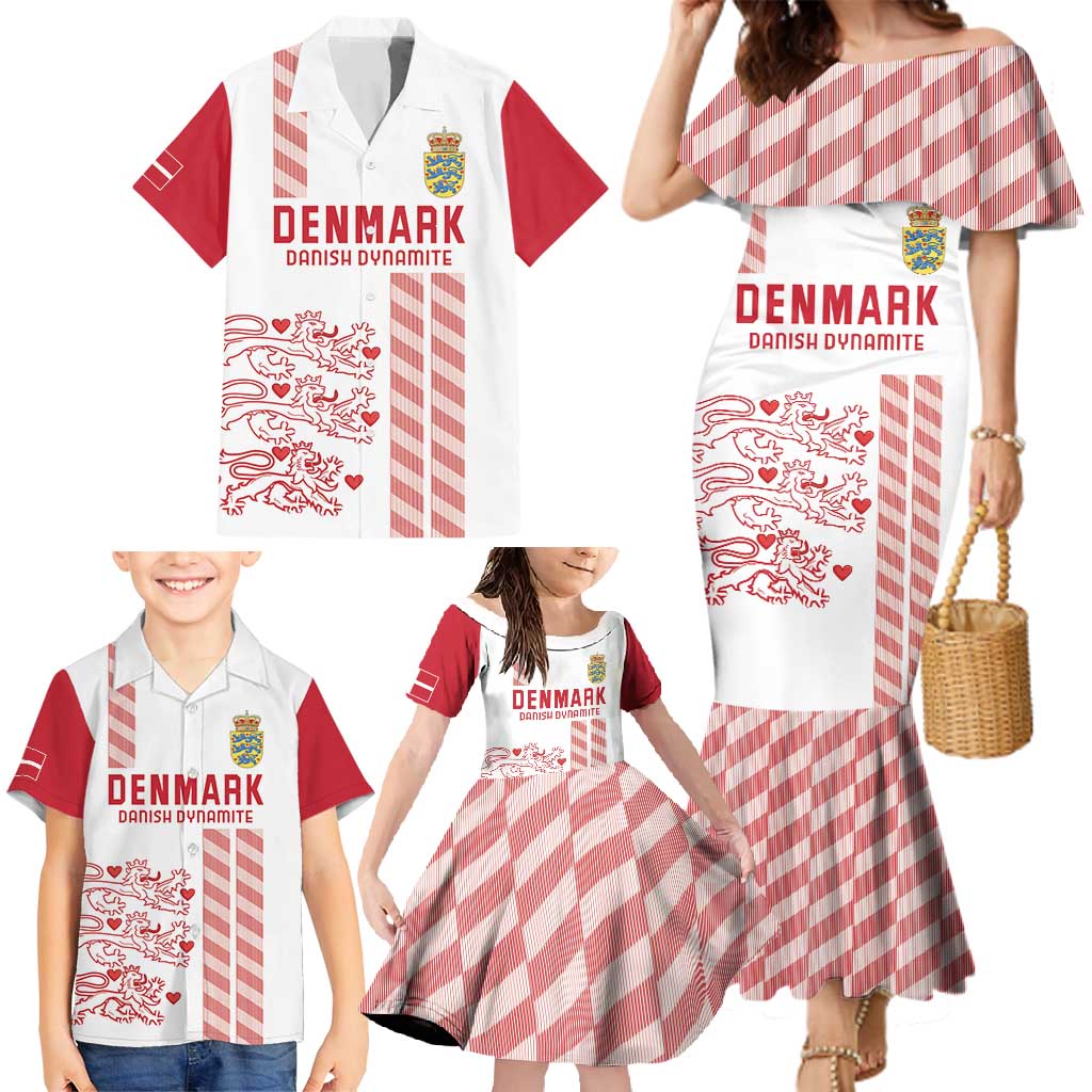 Custom Denmark Football Family Matching Mermaid Dress and Hawaiian Shirt Danish Dynamite White Version