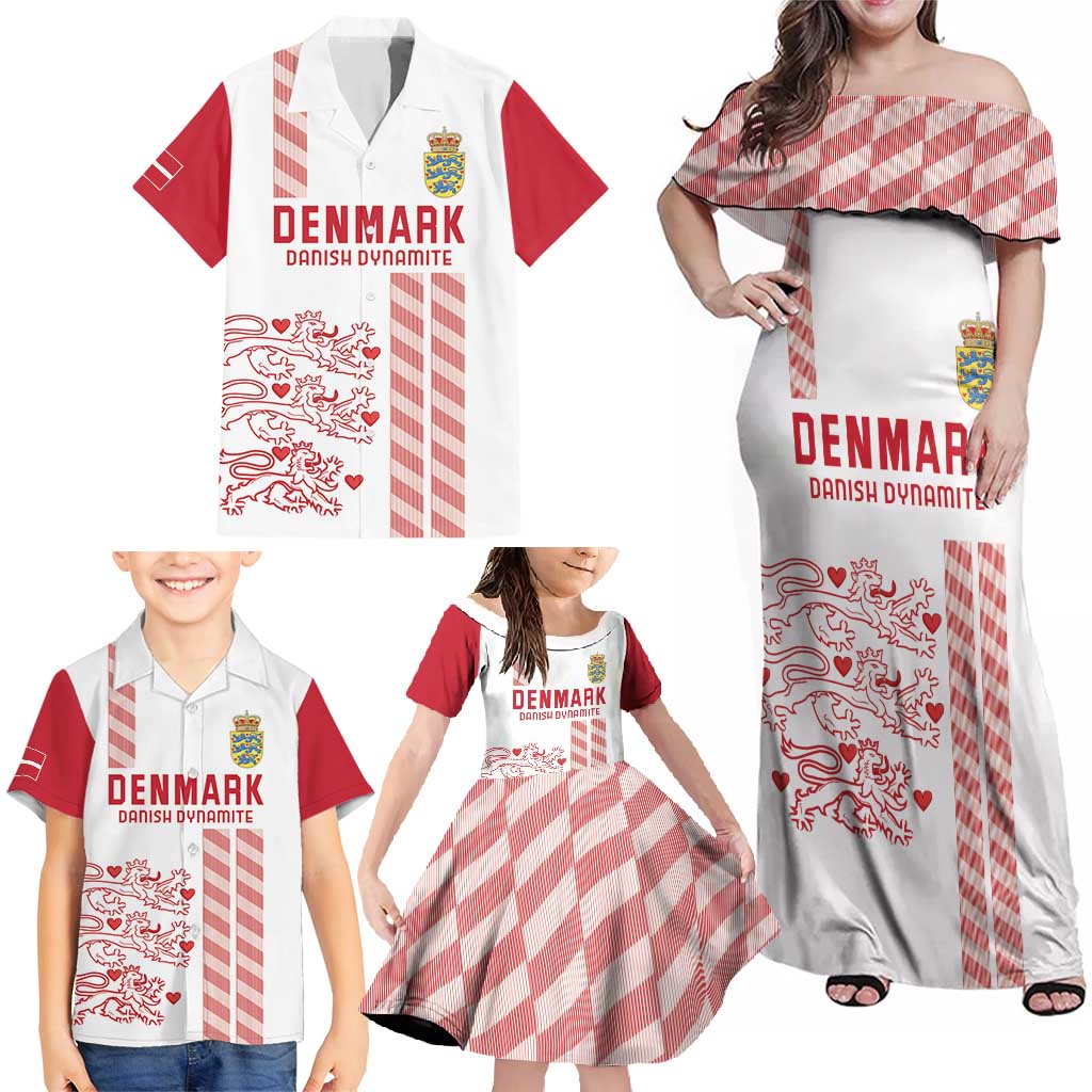 Custom Denmark Football Family Matching Off Shoulder Maxi Dress and Hawaiian Shirt Danish Dynamite White Version