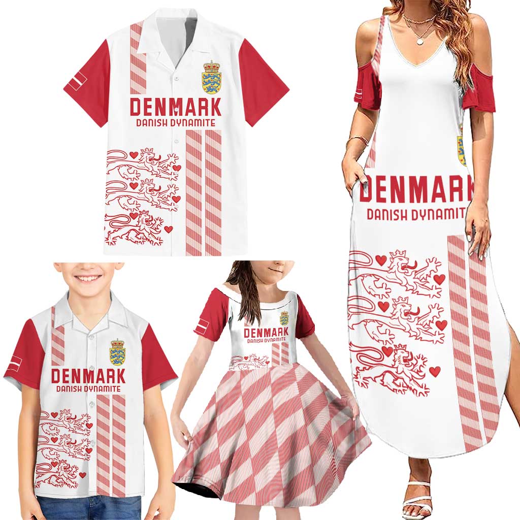 Custom Denmark Football Family Matching Summer Maxi Dress and Hawaiian Shirt Danish Dynamite White Version