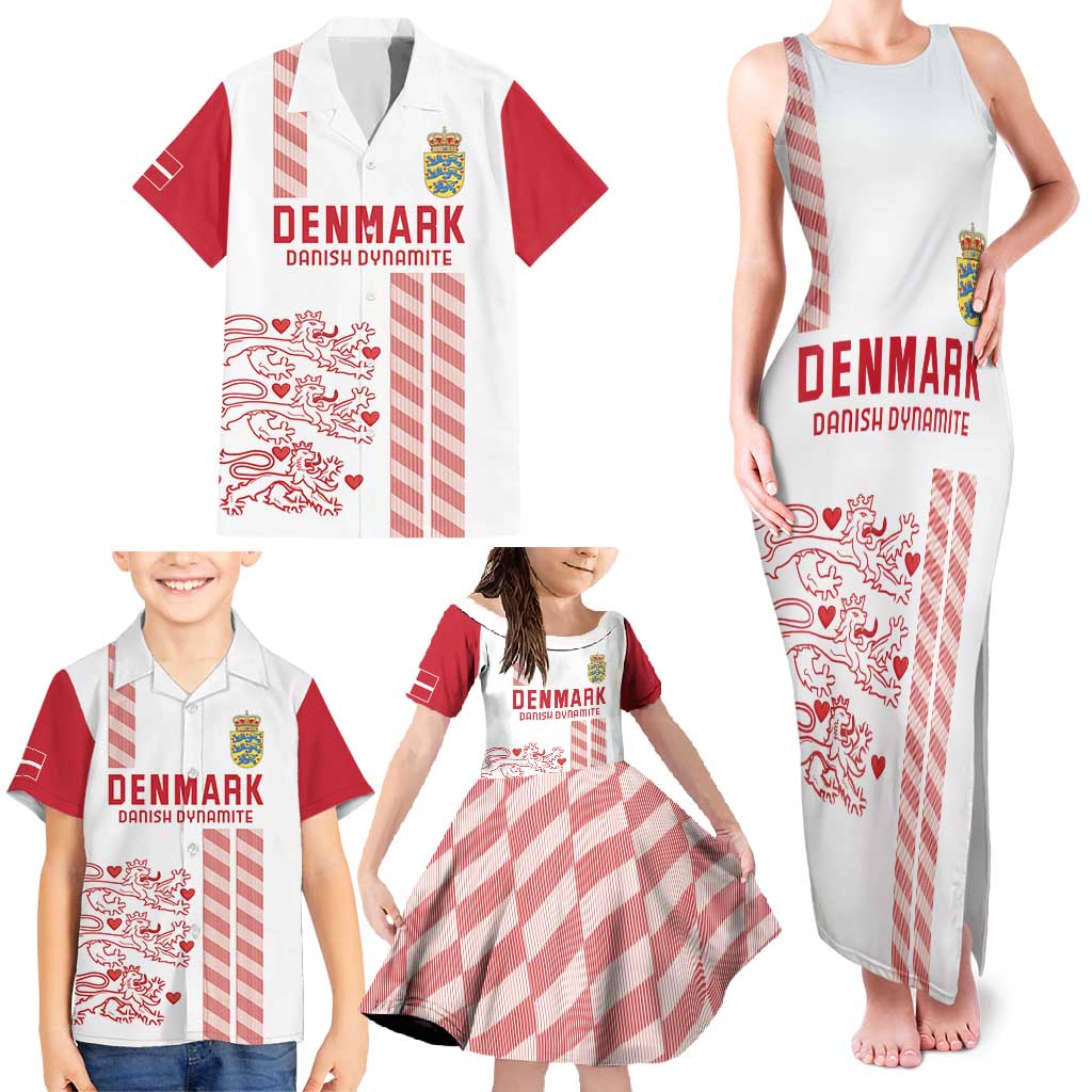 Custom Denmark Football Family Matching Tank Maxi Dress and Hawaiian Shirt Danish Dynamite White Version