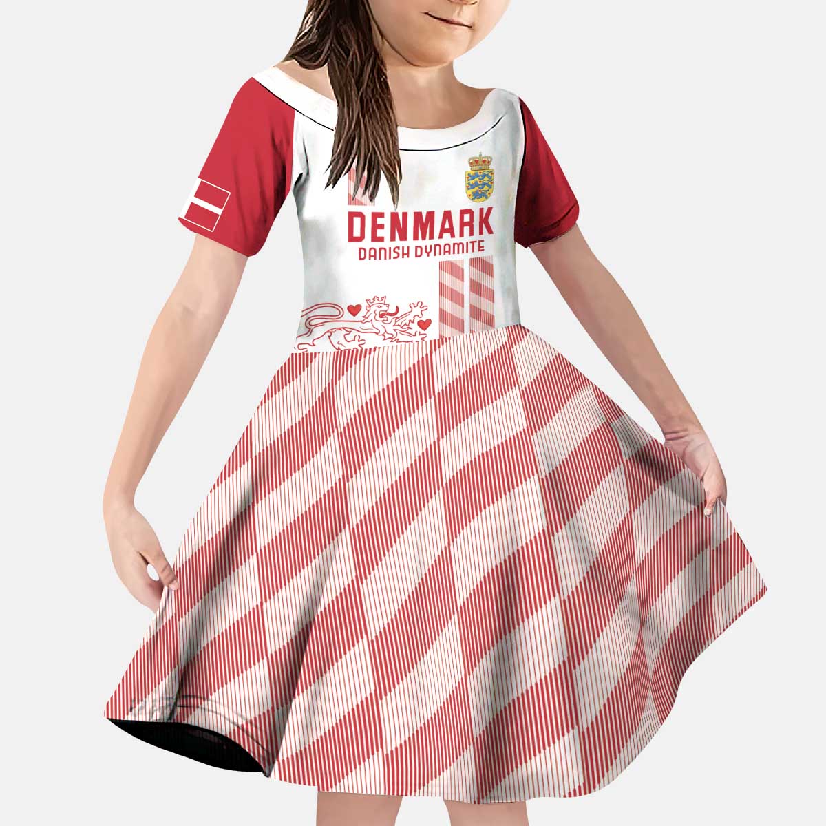 Custom Denmark Football Kid Short Sleeve Dress Danish Dynamite White Version