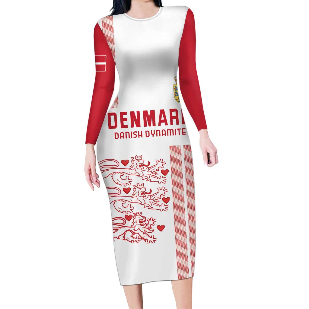 Custom Denmark Football Long Sleeve Bodycon Dress Danish Dynamite White Version