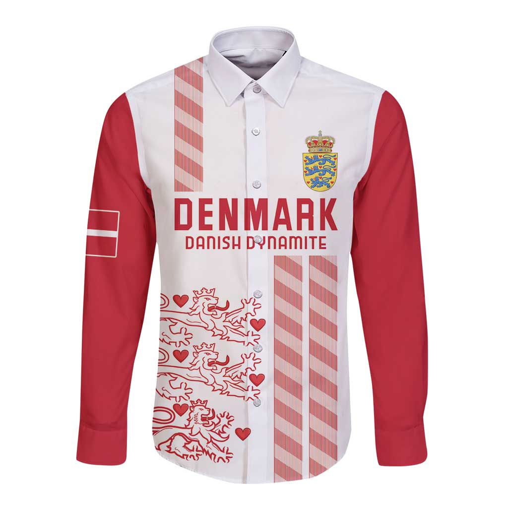 Custom Denmark Football Long Sleeve Button Shirt Danish Dynamite White Version