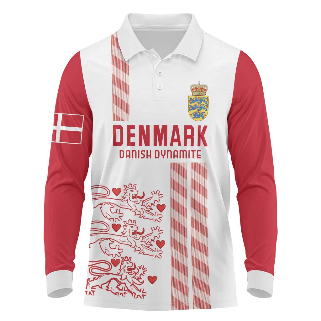 Custom Denmark Football Long Sleeve Polo Shirt Danish Dynamite White Version