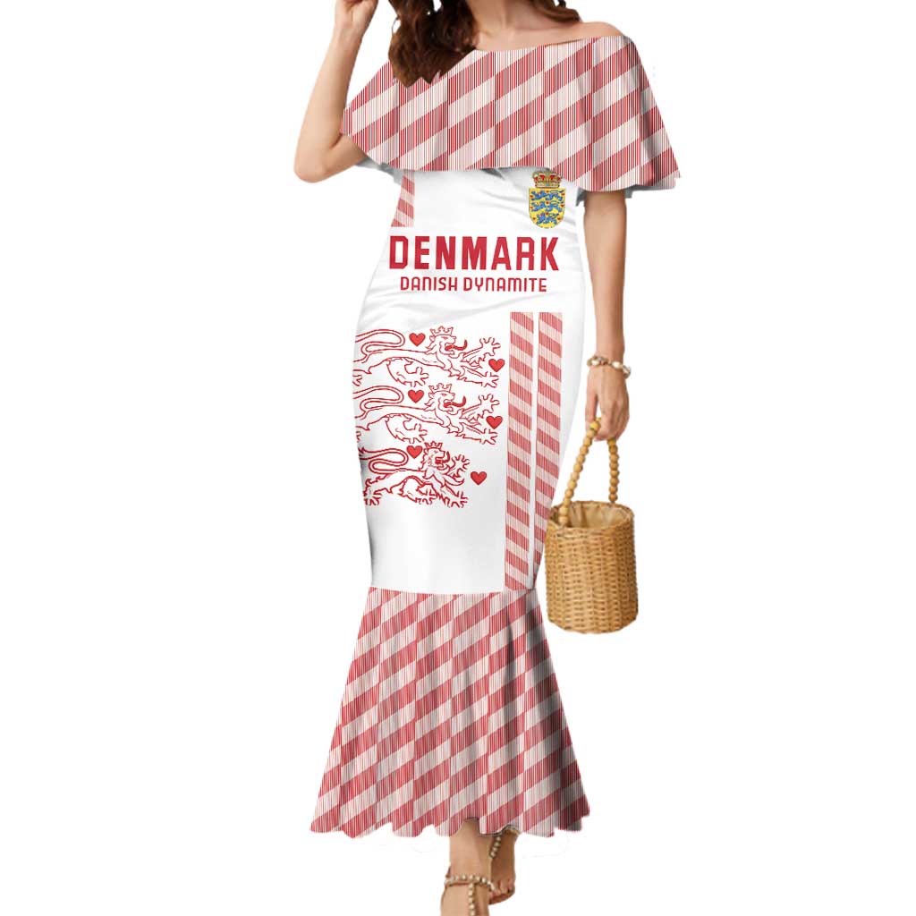 Custom Denmark Football Mermaid Dress Danish Dynamite White Version