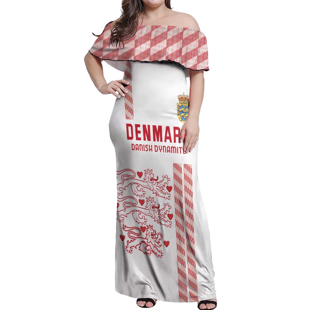 Custom Denmark Football Off Shoulder Maxi Dress Danish Dynamite White Version