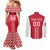 Custom Denmark Football Couples Matching Mermaid Dress and Long Sleeve Button Shirt Danish Dynamite Red Version