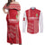 Custom Denmark Football Couples Matching Off Shoulder Maxi Dress and Long Sleeve Button Shirt Danish Dynamite Red Version