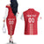 Custom Denmark Football Couples Matching Off The Shoulder Long Sleeve Dress and Hawaiian Shirt Danish Dynamite Red Version