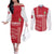 Custom Denmark Football Couples Matching Off The Shoulder Long Sleeve Dress and Long Sleeve Button Shirt Danish Dynamite Red Version