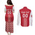 Custom Denmark Football Couples Matching Puletasi and Long Sleeve Button Shirt Danish Dynamite Red Version