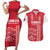 Custom Denmark Football Couples Matching Short Sleeve Bodycon Dress and Hawaiian Shirt Danish Dynamite Red Version