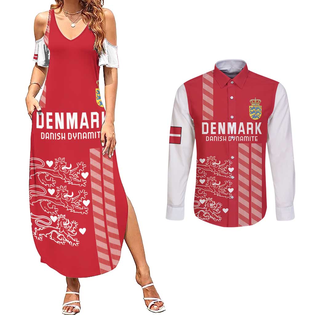 Custom Denmark Football Couples Matching Summer Maxi Dress and Long Sleeve Button Shirt Danish Dynamite Red Version