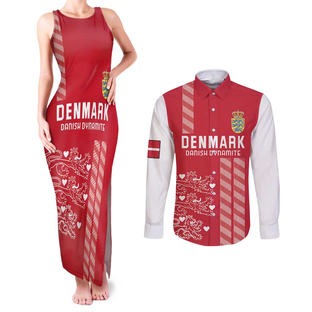 Custom Denmark Football Couples Matching Tank Maxi Dress and Long Sleeve Button Shirt Danish Dynamite Red Version