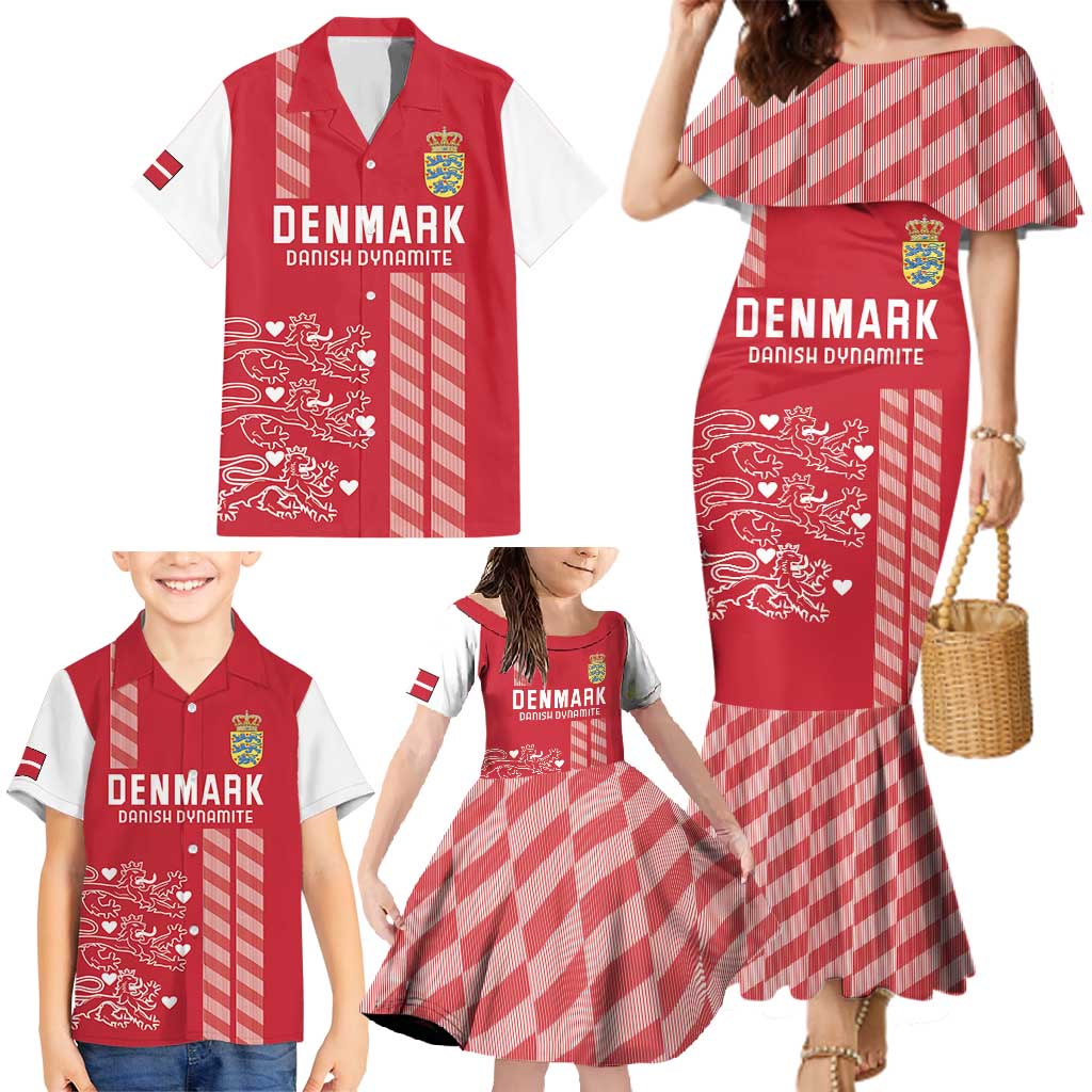 Custom Denmark Football Family Matching Mermaid Dress and Hawaiian Shirt Danish Dynamite Red Version