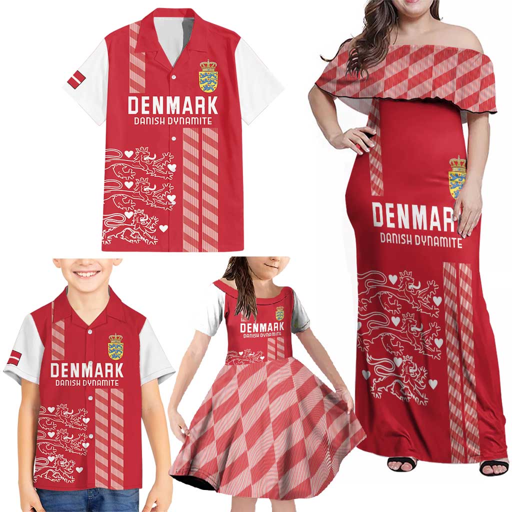 Custom Denmark Football Family Matching Off Shoulder Maxi Dress and Hawaiian Shirt Danish Dynamite Red Version