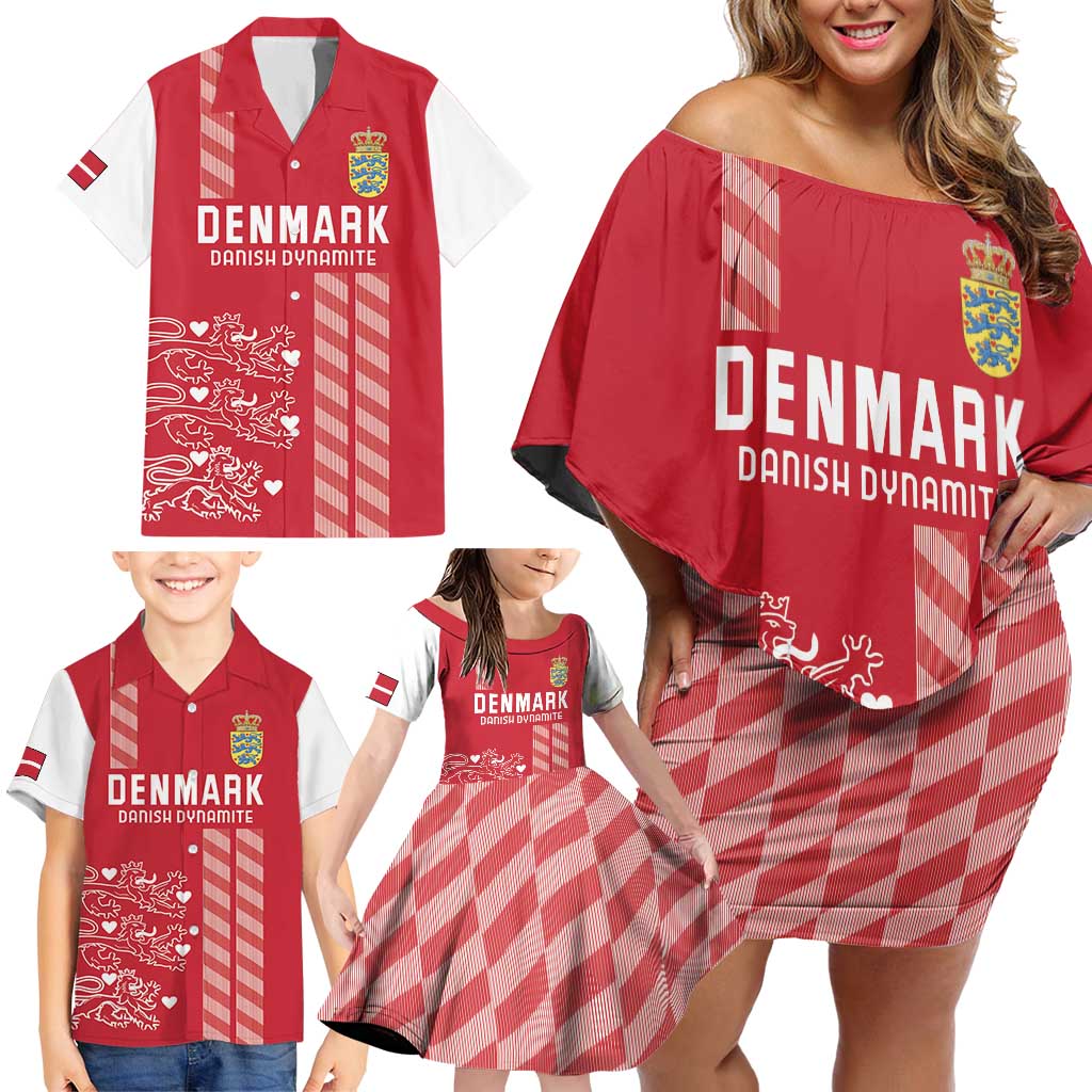 Custom Denmark Football Family Matching Off Shoulder Short Dress and Hawaiian Shirt Danish Dynamite Red Version