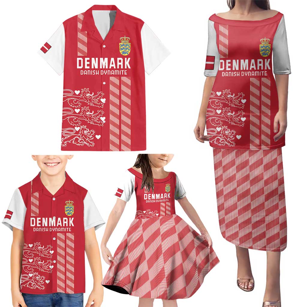 Custom Denmark Football Family Matching Puletasi and Hawaiian Shirt Danish Dynamite Red Version