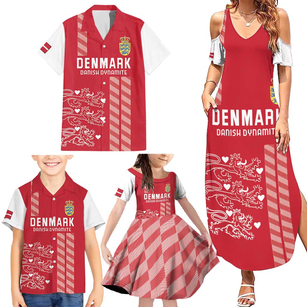 Custom Denmark Football Family Matching Summer Maxi Dress and Hawaiian Shirt Danish Dynamite Red Version