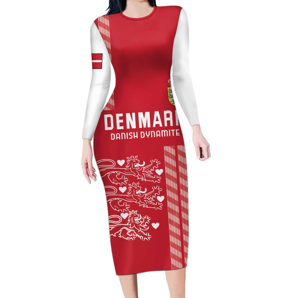 Custom Denmark Football Long Sleeve Bodycon Dress Danish Dynamite Red Version