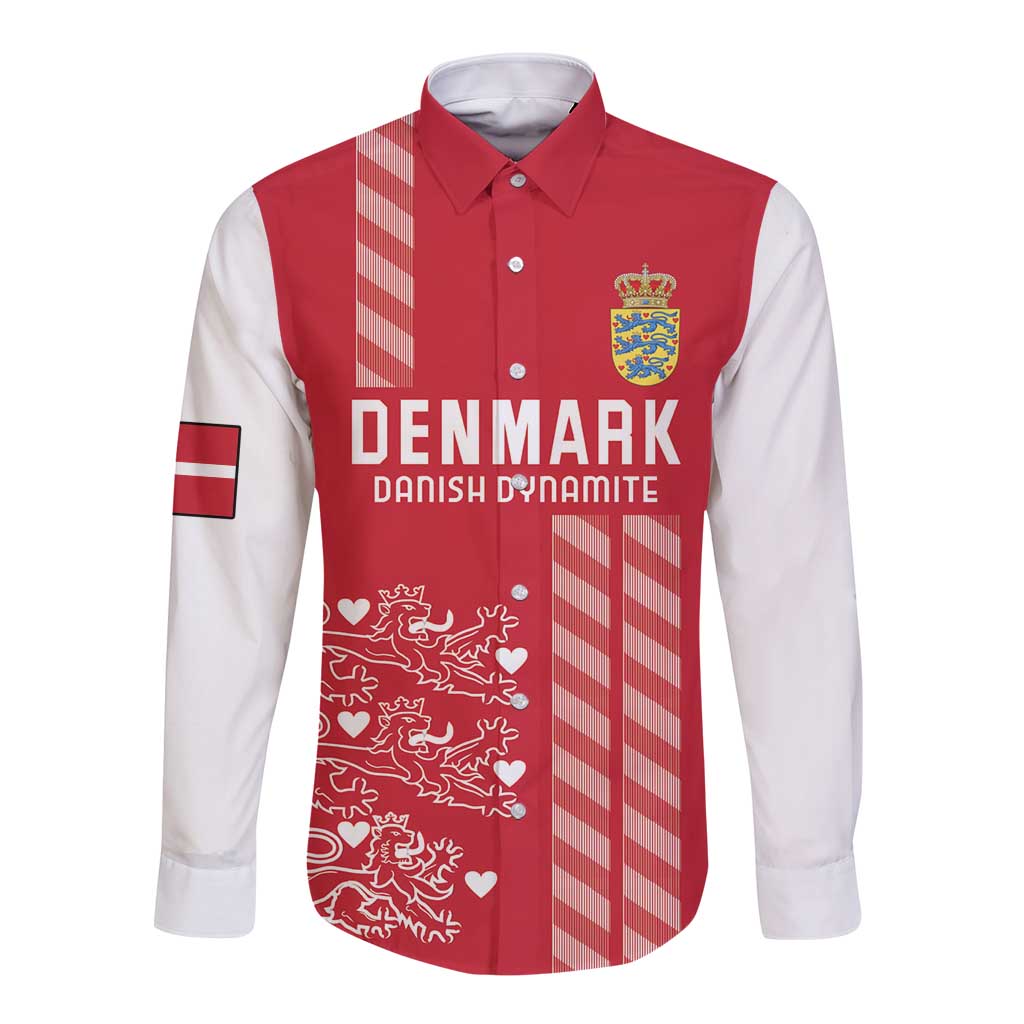 Custom Denmark Football Long Sleeve Button Shirt Danish Dynamite Red Version