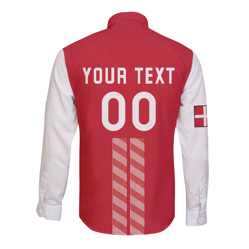 Custom Denmark Football Long Sleeve Button Shirt Danish Dynamite Red Version