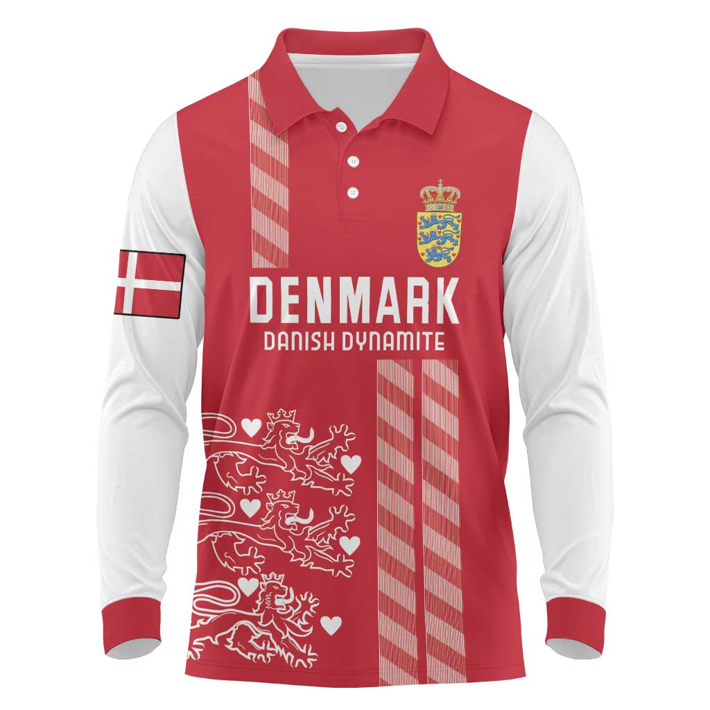 Custom Denmark Football Long Sleeve Polo Shirt Danish Dynamite Red Version