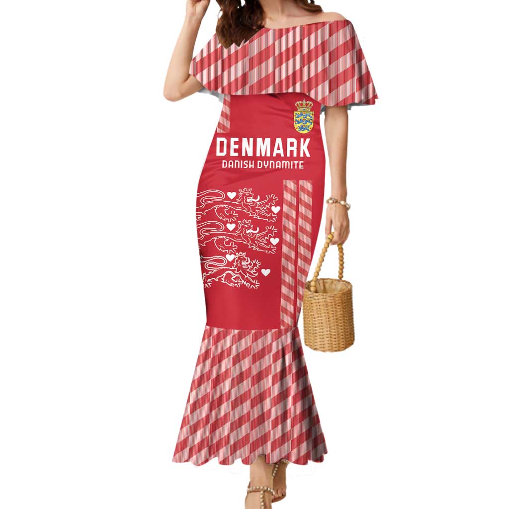 Custom Denmark Football Mermaid Dress Danish Dynamite Red Version