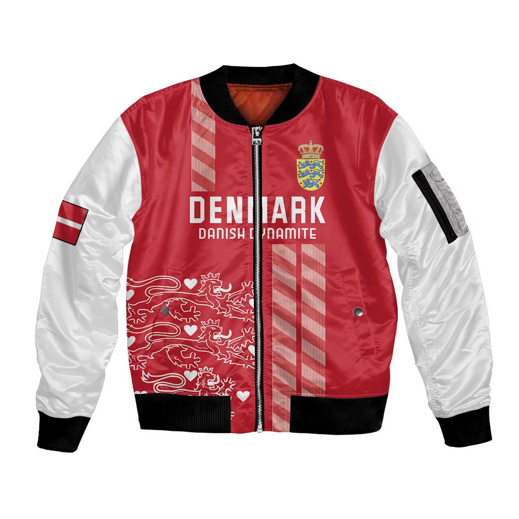 Custom Denmark Football Sleeve Zip Bomber Jacket Danish Dynamite Red Version