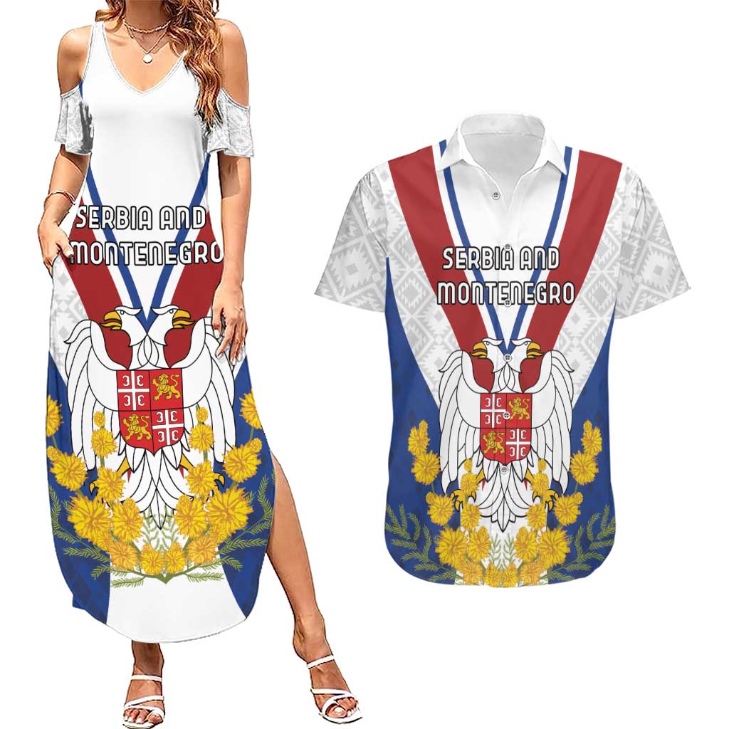 Personalized Serbia and Montenegro National Day Couples Matching Summer Maxi Dress and Hawaiian Shirt Coat Of Arms Flag Style Since1992