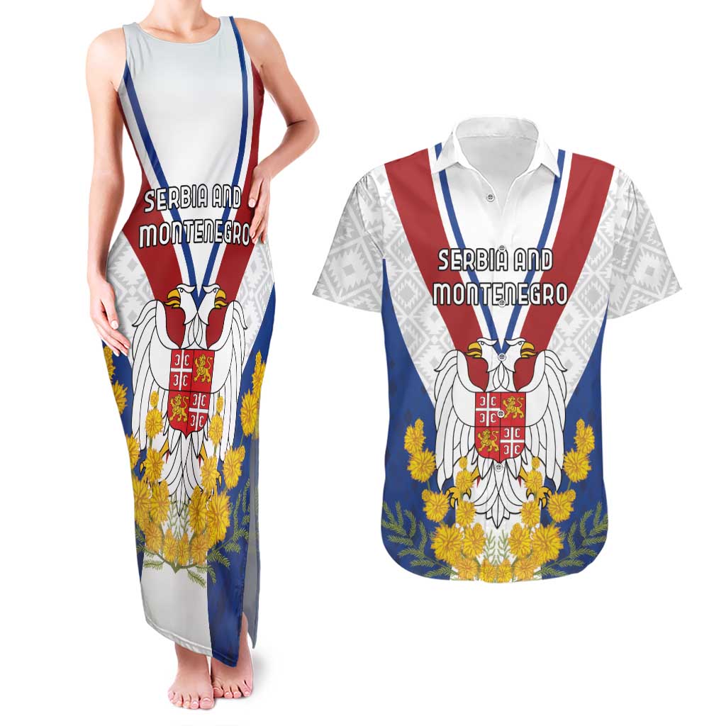 Personalized Serbia and Montenegro National Day Couples Matching Tank Maxi Dress and Hawaiian Shirt Coat Of Arms Flag Style Since1992