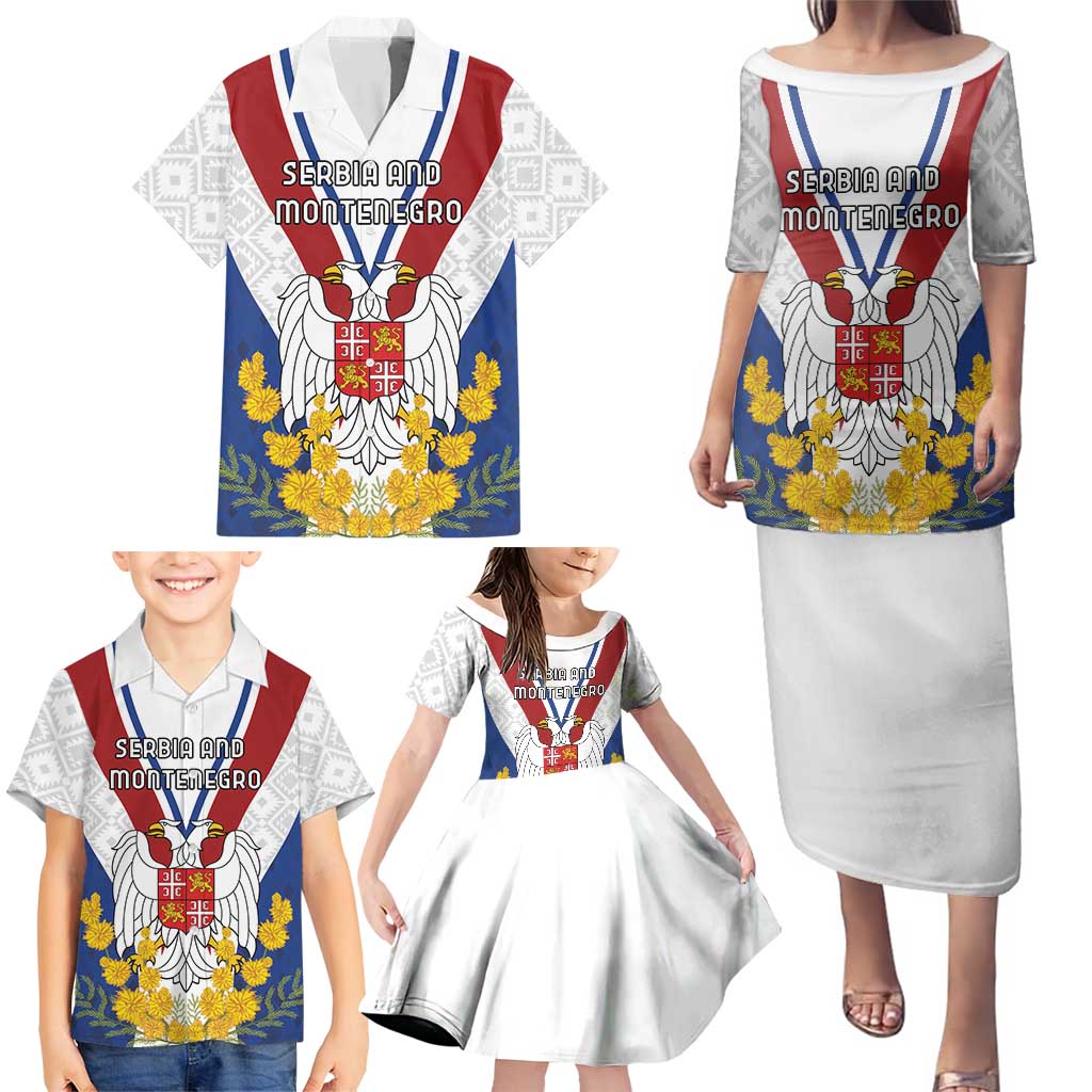 Personalized Serbia and Montenegro National Day Family Matching Puletasi and Hawaiian Shirt Coat Of Arms Flag Style Since1992