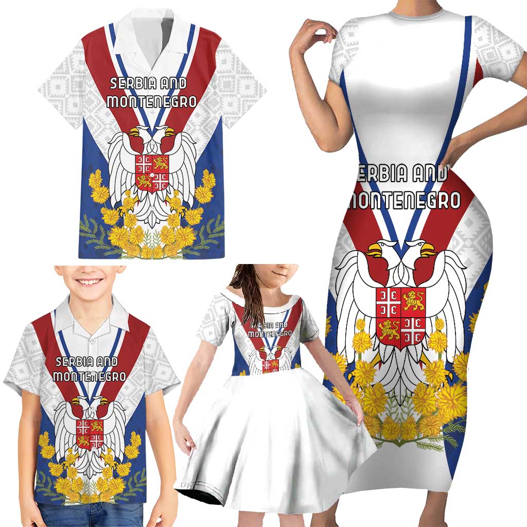 Personalized Serbia and Montenegro National Day Family Matching Short Sleeve Bodycon Dress and Hawaiian Shirt Coat Of Arms Flag Style Since1992