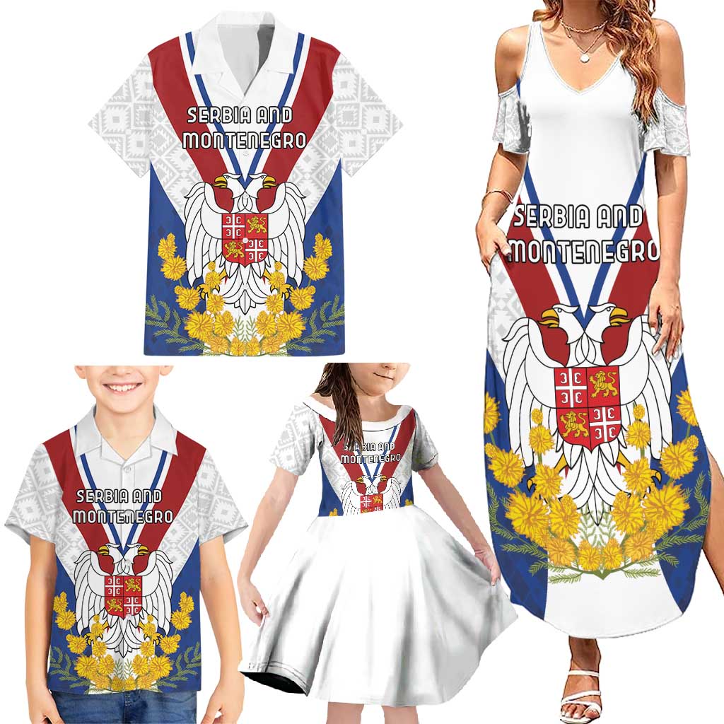 Personalized Serbia and Montenegro National Day Family Matching Summer Maxi Dress and Hawaiian Shirt Coat Of Arms Flag Style Since1992