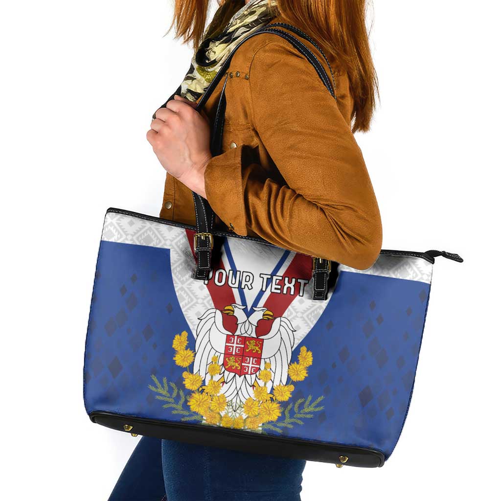 Personalized Serbia and Montenegro National Day Leather Tote Bag Coat Of Arms Flag Style Since1992