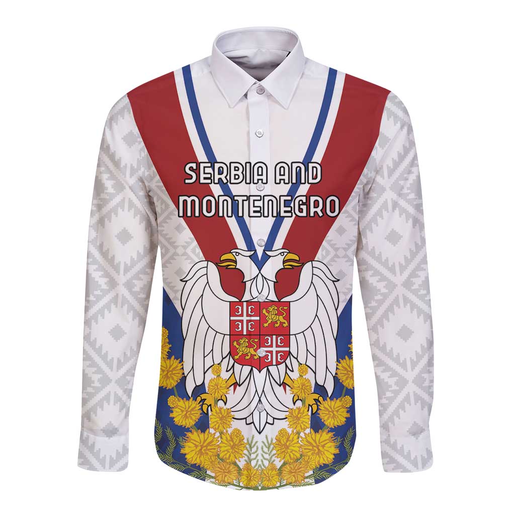 Personalized Serbia and Montenegro National Day Long Sleeve Button Shirt Coat Of Arms Flag Style Since1992