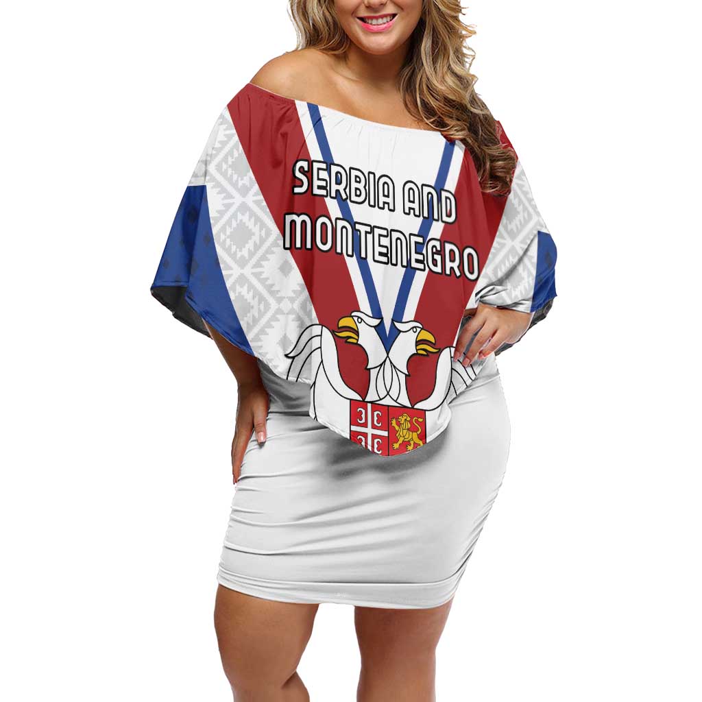 Personalized Serbia and Montenegro National Day Off Shoulder Short Dress Coat Of Arms Flag Style Since1992