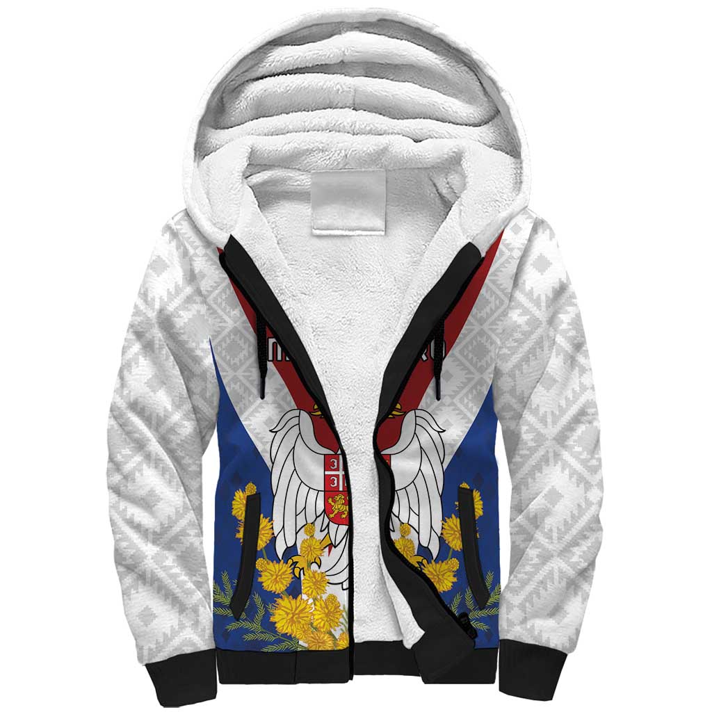 Personalized Serbia and Montenegro National Day Sherpa Hoodie Coat Of Arms Flag Style Since1992