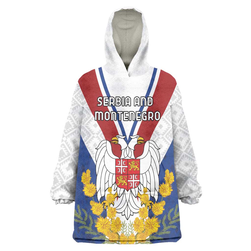 Personalized Serbia and Montenegro National Day Wearable Blanket Hoodie Coat Of Arms Flag Style Since1992