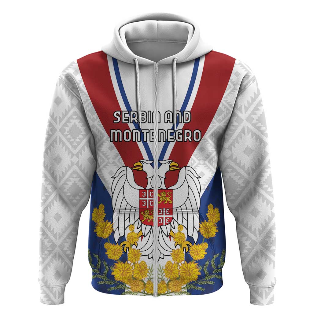 Personalized Serbia and Montenegro National Day Zip Hoodie Coat Of Arms Flag Style Since1992