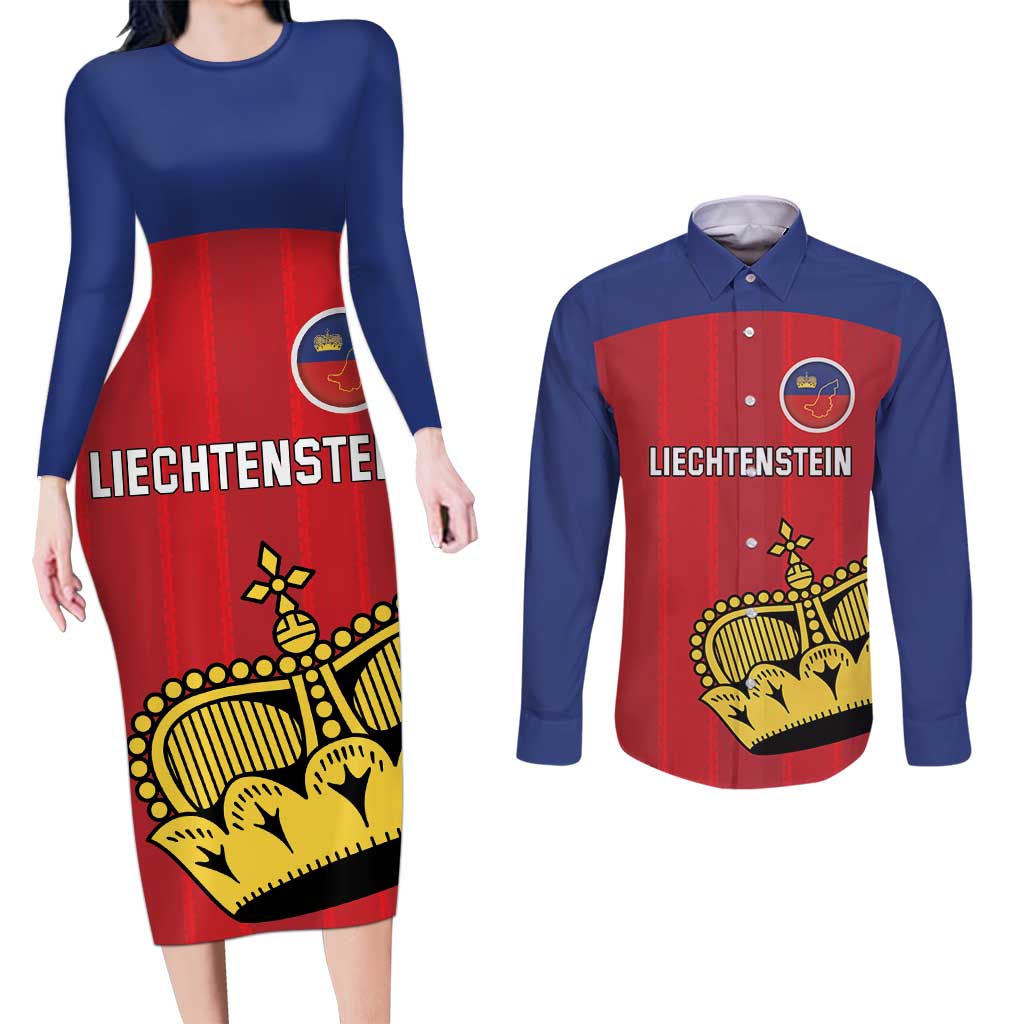 Custom Liechtenstein Football Couples Matching Long Sleeve Bodycon Dress and Long Sleeve Button Shirt Come On The Blue-Reds