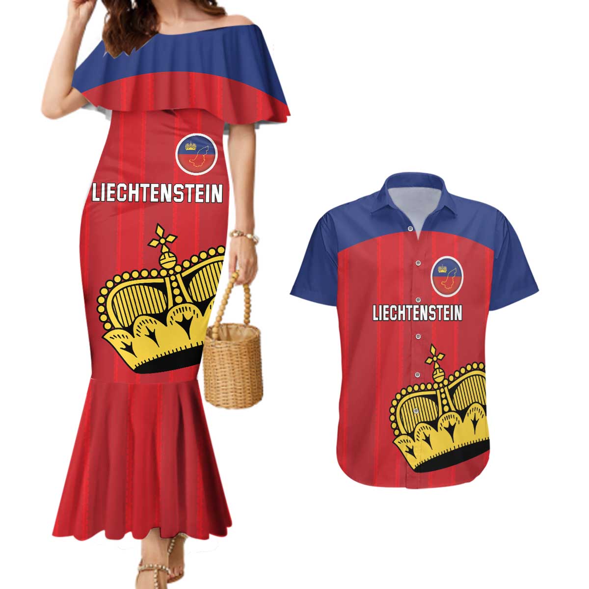 Custom Liechtenstein Football Couples Matching Mermaid Dress and Hawaiian Shirt Come On The Blue-Reds