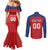 Custom Liechtenstein Football Couples Matching Mermaid Dress and Long Sleeve Button Shirt Come On The Blue-Reds