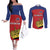 Custom Liechtenstein Football Couples Matching Off The Shoulder Long Sleeve Dress and Long Sleeve Button Shirt Come On The Blue-Reds